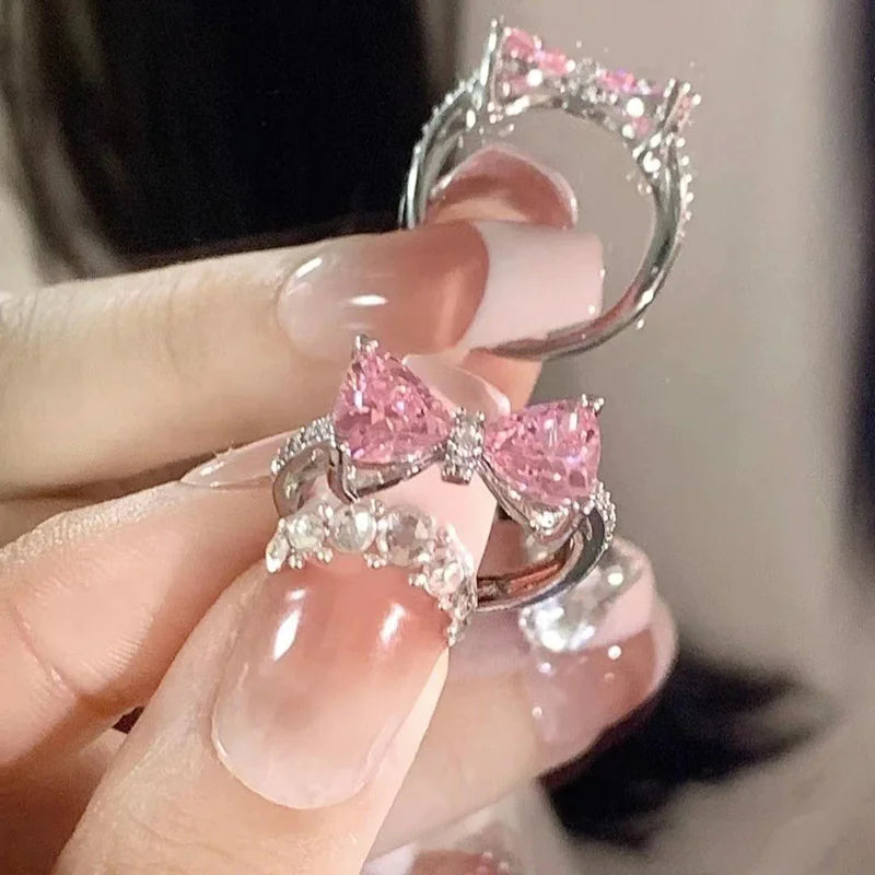 Pink Bow Zircon Princess Ring