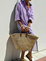 Women's Half-Sleeve Striped Cardigan Lace-Up Dress