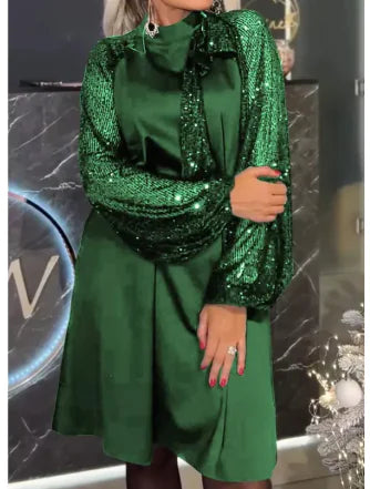 Women's Casual Sequin Stitching Long Sleeve Dress