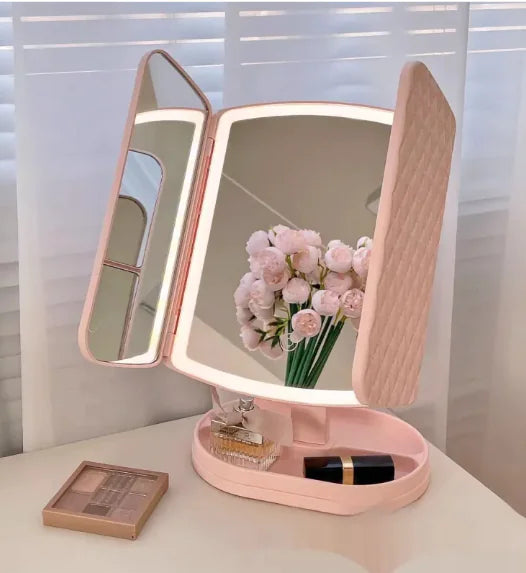 Desk Lamp With Three Fold LED Makeup Mirror