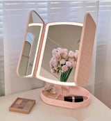Desk Lamp With Three Fold LED Makeup Mirror