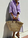 Women's Half-Sleeve Striped Cardigan Lace-Up Dress