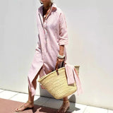Women's Half-Sleeve Striped Cardigan Lace-Up Dress