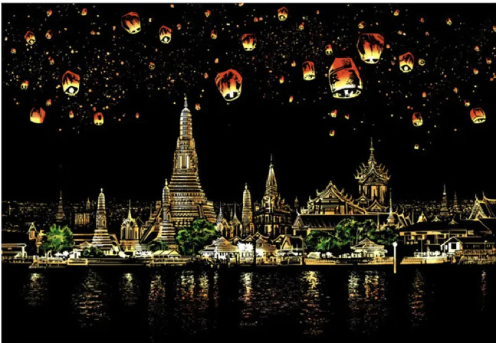 Creative Handmade City Night Scene Scraping Painting