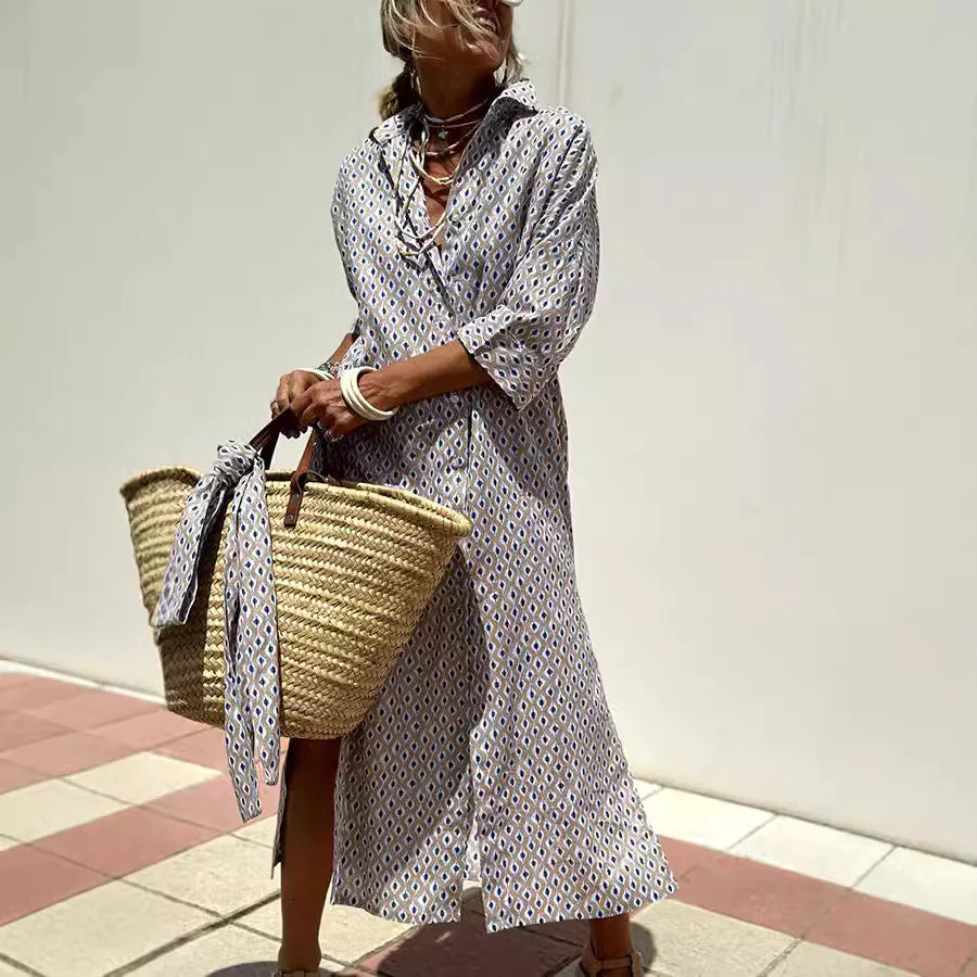 Women's Half-Sleeve Striped Cardigan Lace-Up Dress