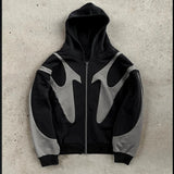 Pattern Stitching Hooded Cardigan Zipper Sweater