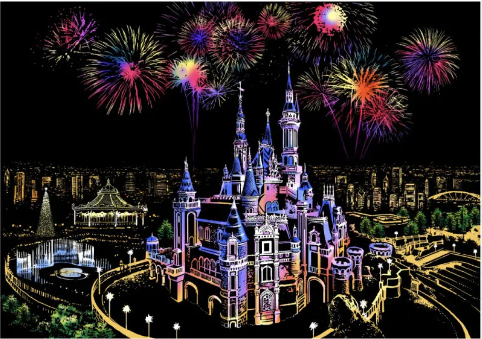 Creative Handmade City Night Scene Scraping Painting