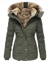 Fur Collar Long Sleeve Slim-Fit Cotton Coat