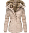 Fur Collar Long Sleeve Slim-Fit Cotton Coat