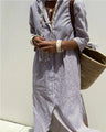 Women's Half-Sleeve Striped Cardigan Lace-Up Dress