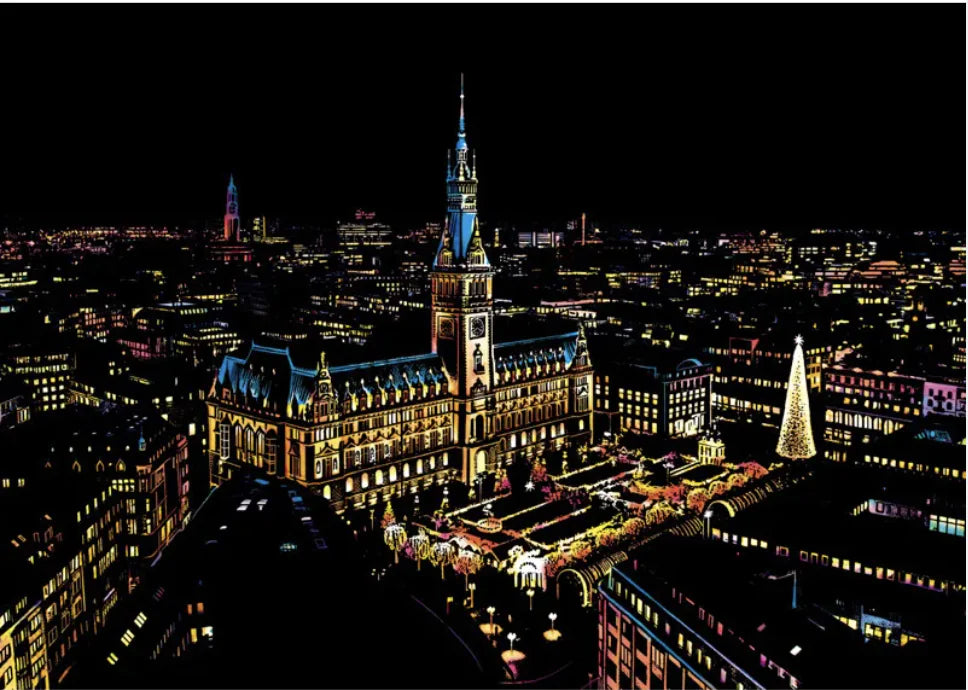 Creative Handmade City Night Scene Scraping Painting