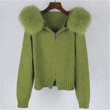 Hooded Sweater with Real Fox Fur Collar