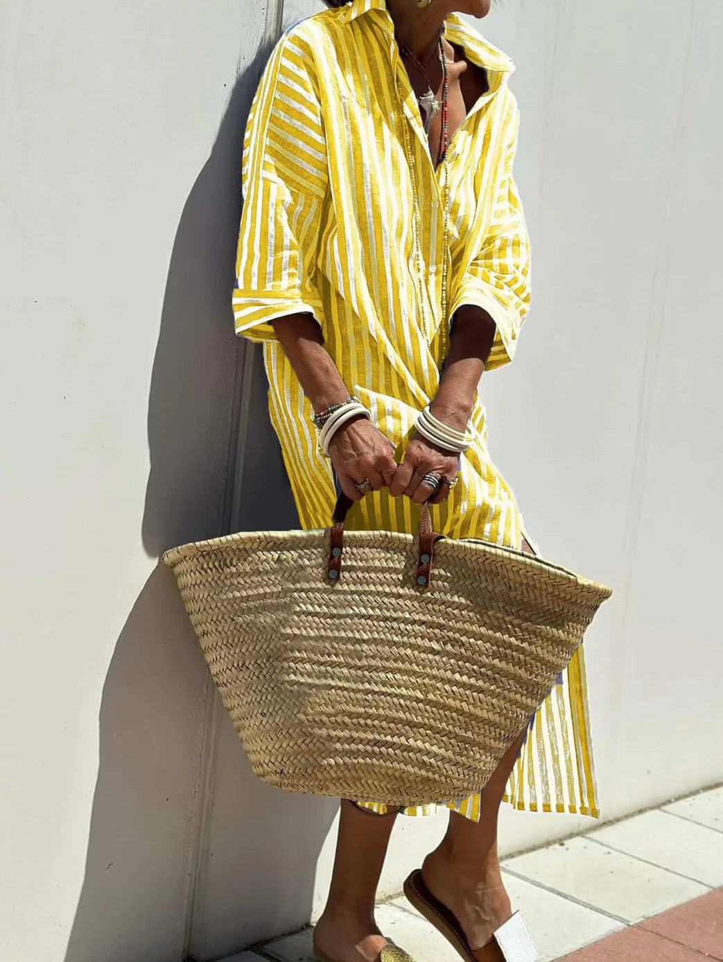Women's Half-Sleeve Striped Cardigan Lace-Up Dress