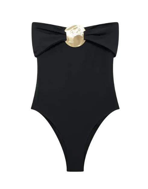 Women's Black Swimsuit with Metallic Accent