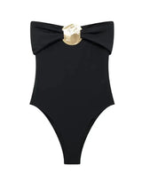 Women's Black Swimsuit with Metallic Accent