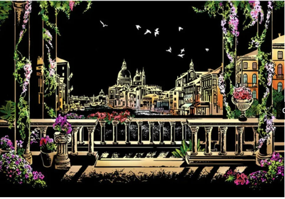 Creative Handmade City Night Scene Scraping Painting