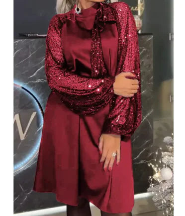 Women's Casual Sequin Stitching Long Sleeve Dress