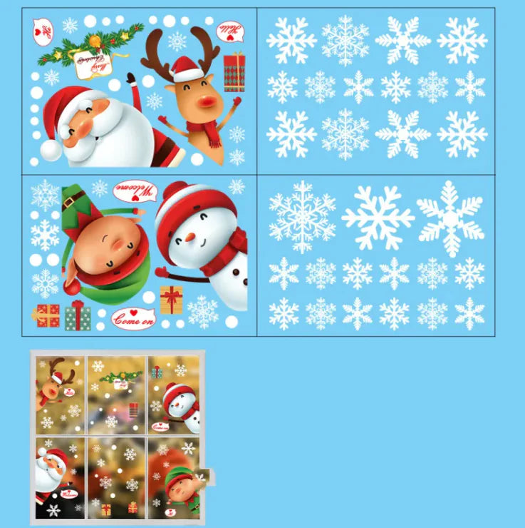 Santa Snowman Glass Sticker Window Arrangement