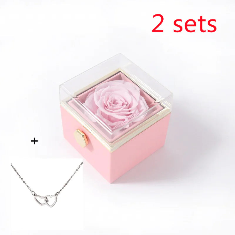 Double Heart Eternal Flower Necklace Set