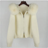 Hooded Sweater with Real Fox Fur Collar