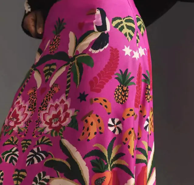 Street Tropical Plant Vintage Print Skirt