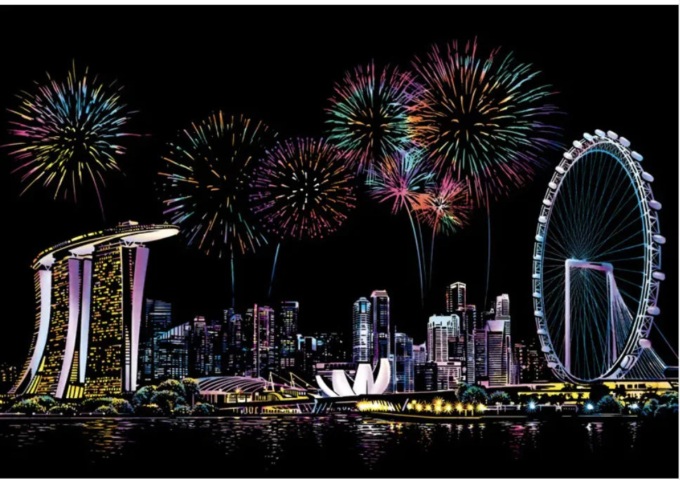 Creative Handmade City Night Scene Scraping Painting