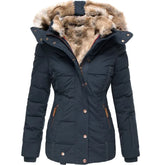 Fur Collar Long Sleeve Slim-Fit Cotton Coat