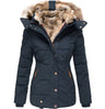 Fur Collar Long Sleeve Slim-Fit Cotton Coat