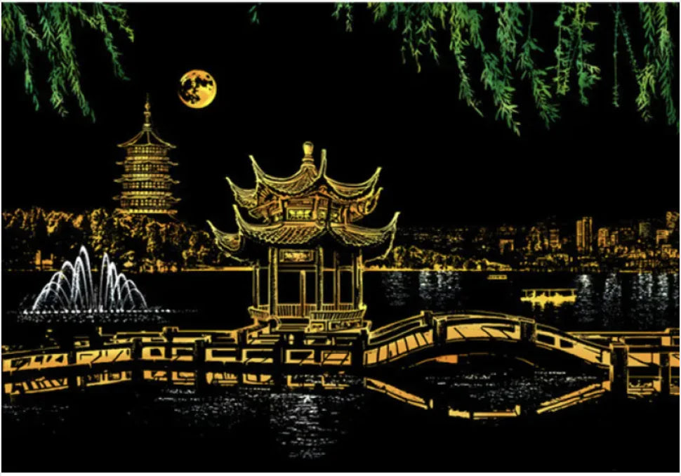 Creative Handmade City Night Scene Scraping Painting