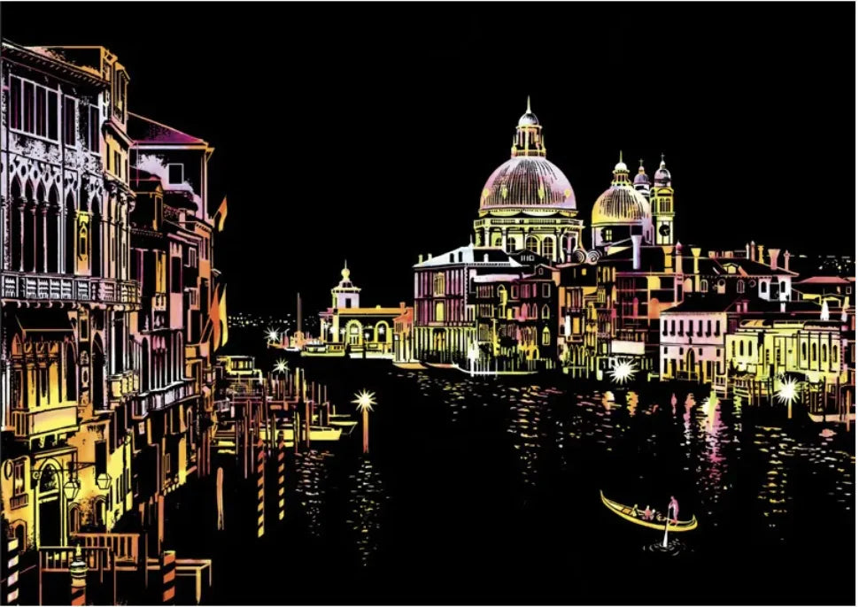Creative Handmade City Night Scene Scraping Painting