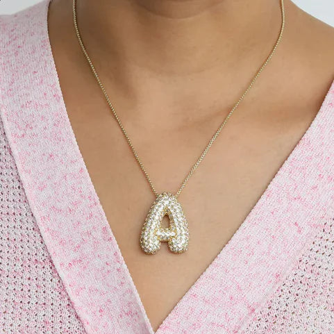 Brass Zircon Bubble Letter Necklace