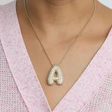 Brass Zircon Bubble Letter Necklace