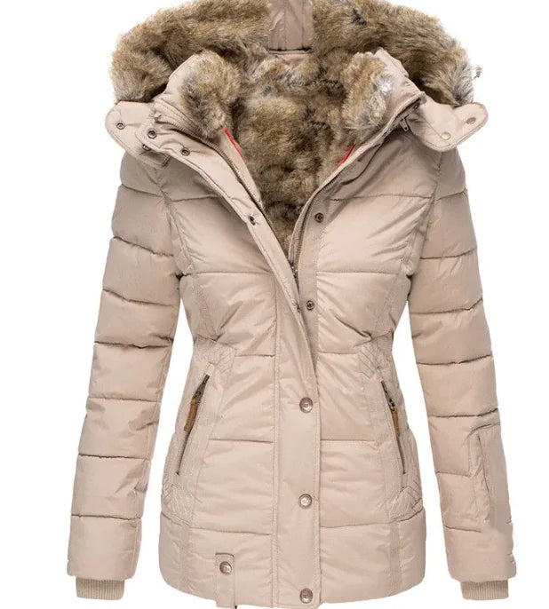 Fur Collar Long Sleeve Slim-Fit Cotton Coat