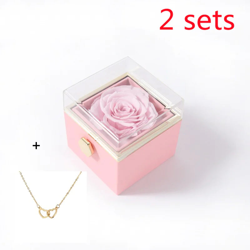 Double Heart Eternal Flower Necklace Set