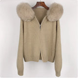Hooded Sweater with Real Fox Fur Collar