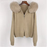 Hooded Sweater with Real Fox Fur Collar