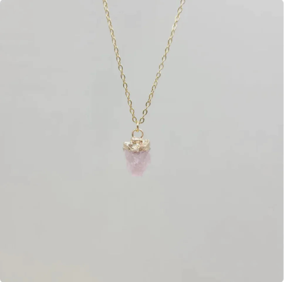 Natural Crystal Pendant Necklace with Stainless Steel Chain